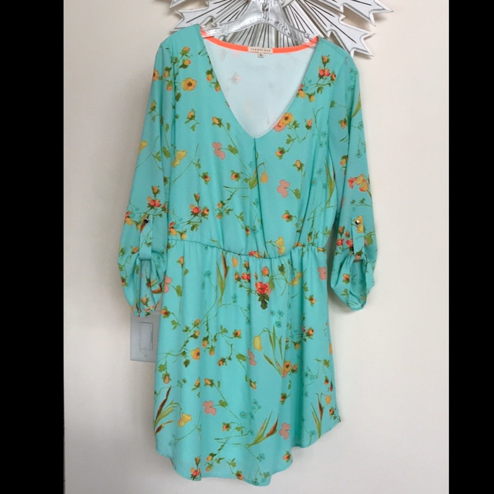 EUC Copper Key 3/4 sleeve mini flowery dress L